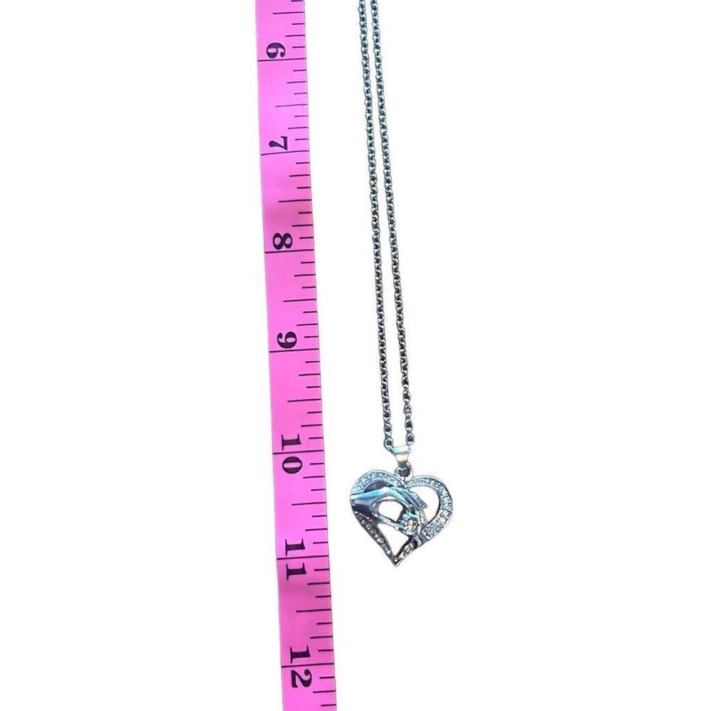 Silver Tone Diamond Heart Mother Child Holding Hands Pendant Adjustable Necklace - Picture 4 of 5